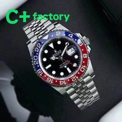 C Factory ROLEX 904L Steel Blue and Red Bezel Watch